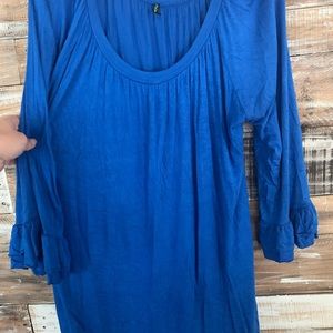 2XL Cobalt Blue 3/4 Ruffle Sleeve Top